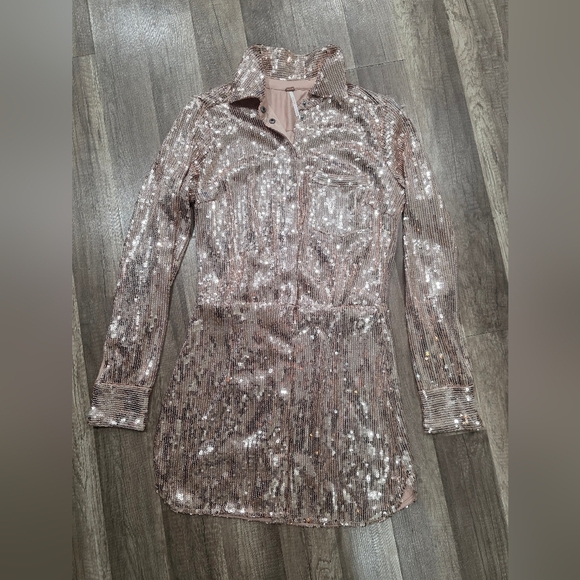 Free People Sophie Sequin Mini Shirt Dress Champagne Gold New Boho Festival Y2K - Picture 7 of 16